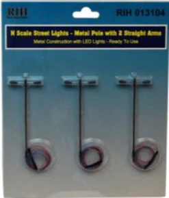 Rock Island Hobby 013104 - N Scale Streetlights With Single Pole And 2 Short Straight Arms - N Scale