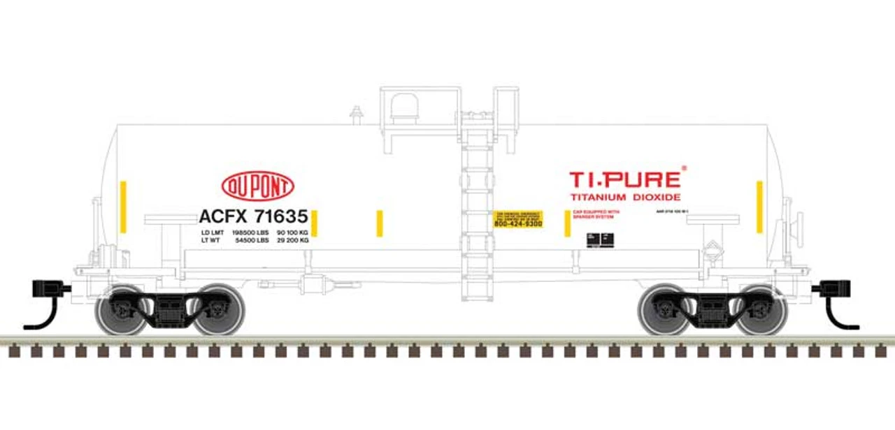 Atlas 50006153 - ACF 14,000-Gallon Kaolin Tank Car Dupont (ACFX) 71623 - N Scale