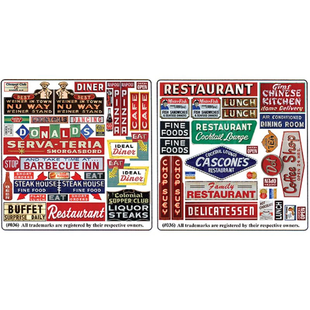Blair Line 036 - Printed Storefront & Advertising Signs -- Restaurant & Cafe Signs - N Scale Kit